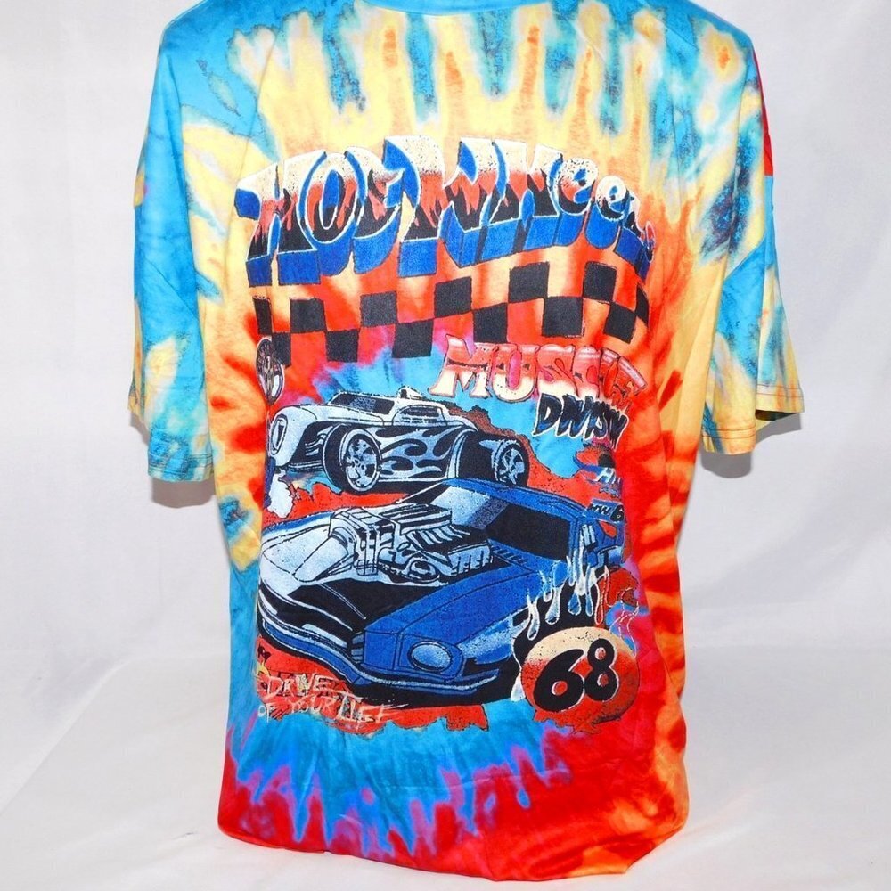 Multicolor Tie Dye Hot Wheels Car Graphic T Shirt Mens L SHEIN